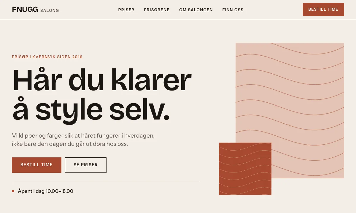 Forsiden til Salong Fnugg med overskriften «Hår du klarer å style selv»